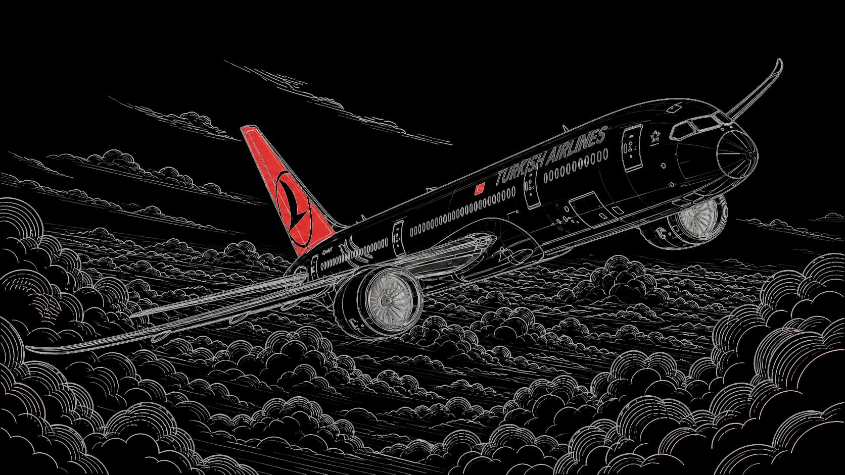 Yükselişteki Turkish Airlines uçağının teknik çizimi